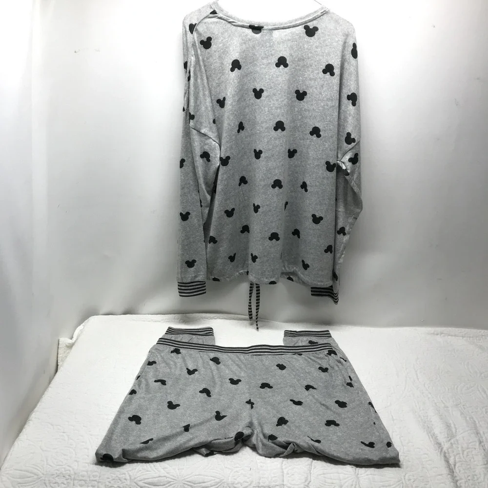 Disney Mickey Mouse Ears Pajama Shirt Pant 2pc Set Heather Gray Sz XL Loungewear - Picture 3 of 11